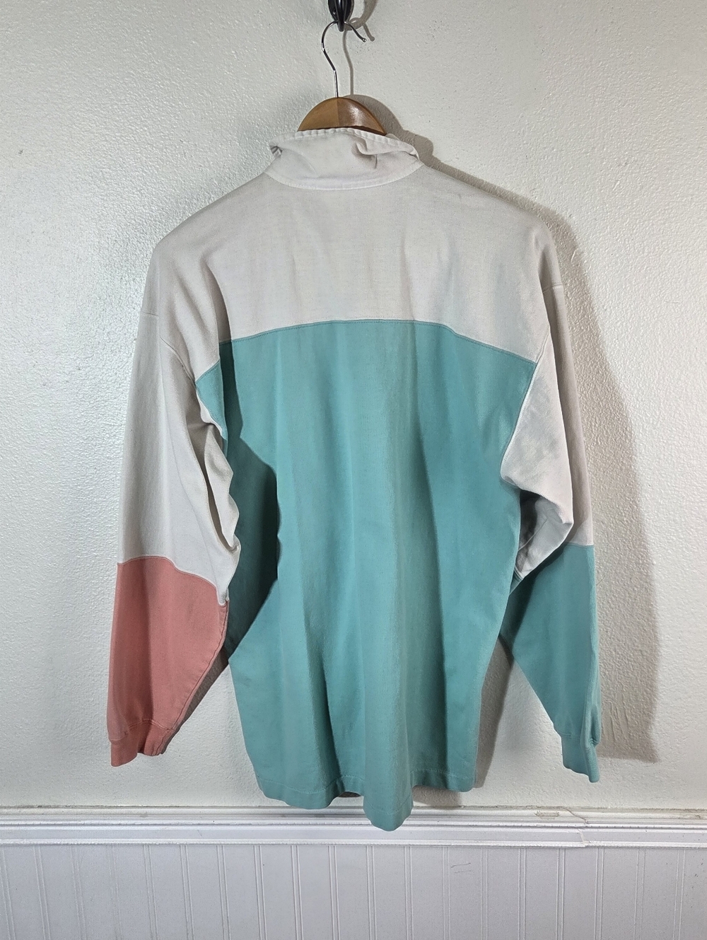 Vintage 90s Boundary Waters Colorblock Rugby Shirt Pullover Pastel Thick Cotton - Picture 5 of 16